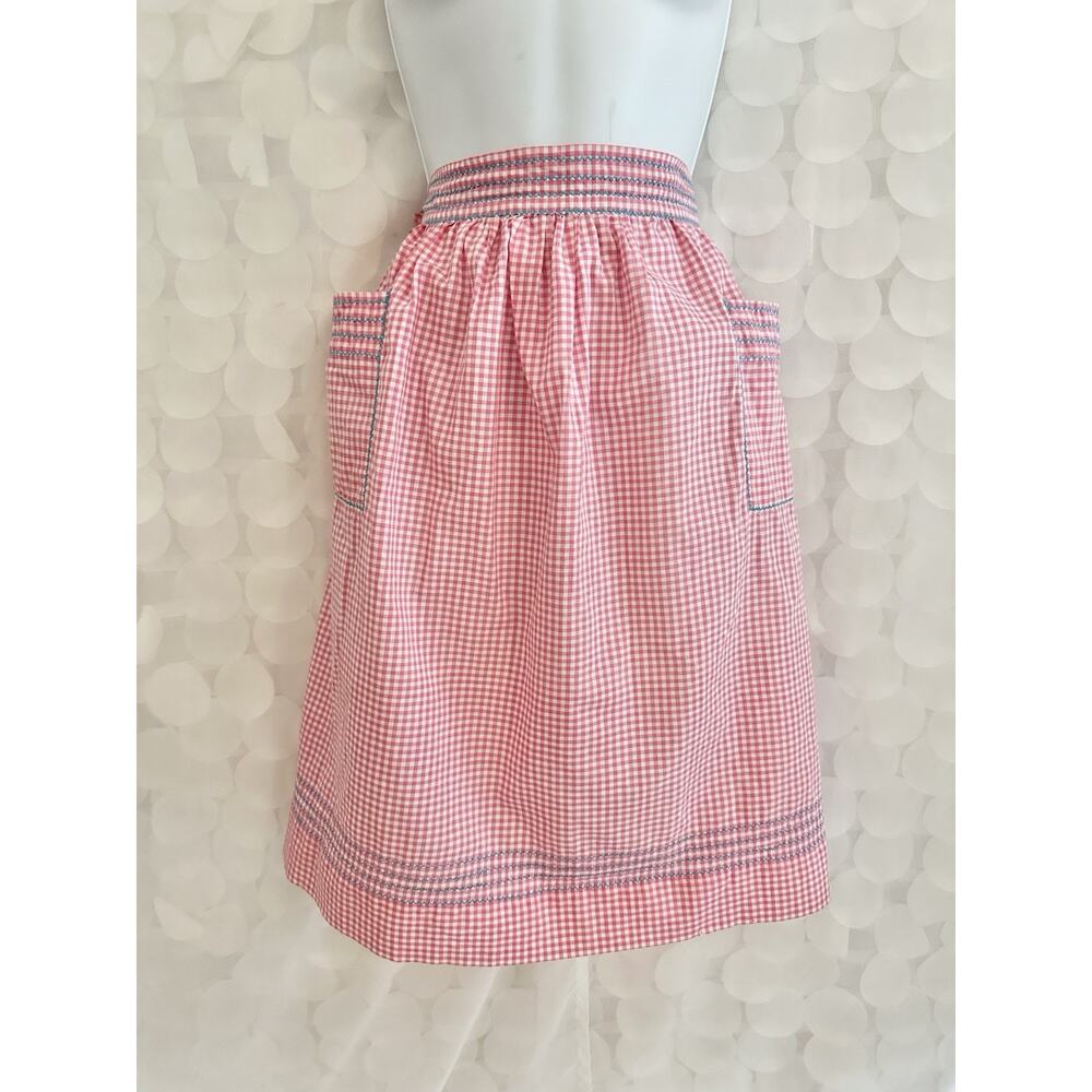 VTG 40’s Pink Gingham Half Apron Hand Made Farmhouse Cottagecore Prop Decor